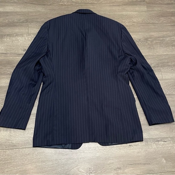 Lauren Ralph Lauren Blazer Sport Coat Navy Blue Pinstriped 2 Button Sz 44 L - Picture 2 of 8